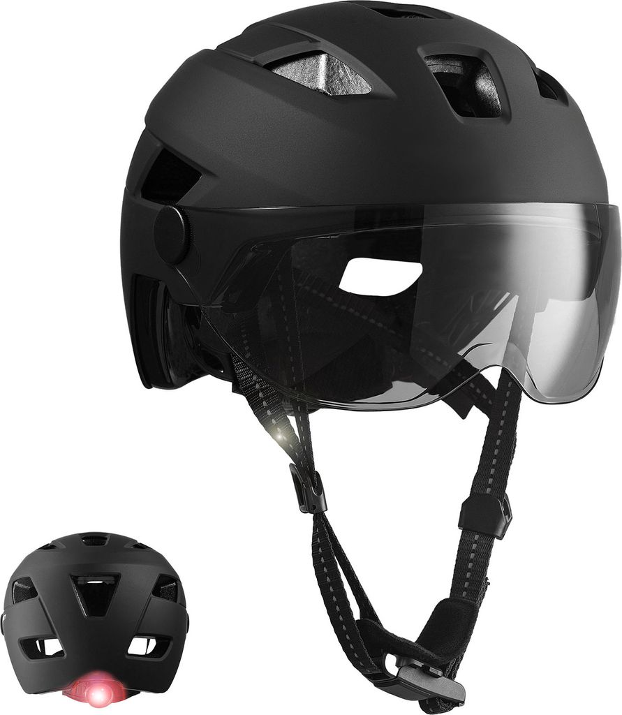 E-bike Helm für Erwachsene| Schwarz mit Visier|Crazy Safety Produktbild 