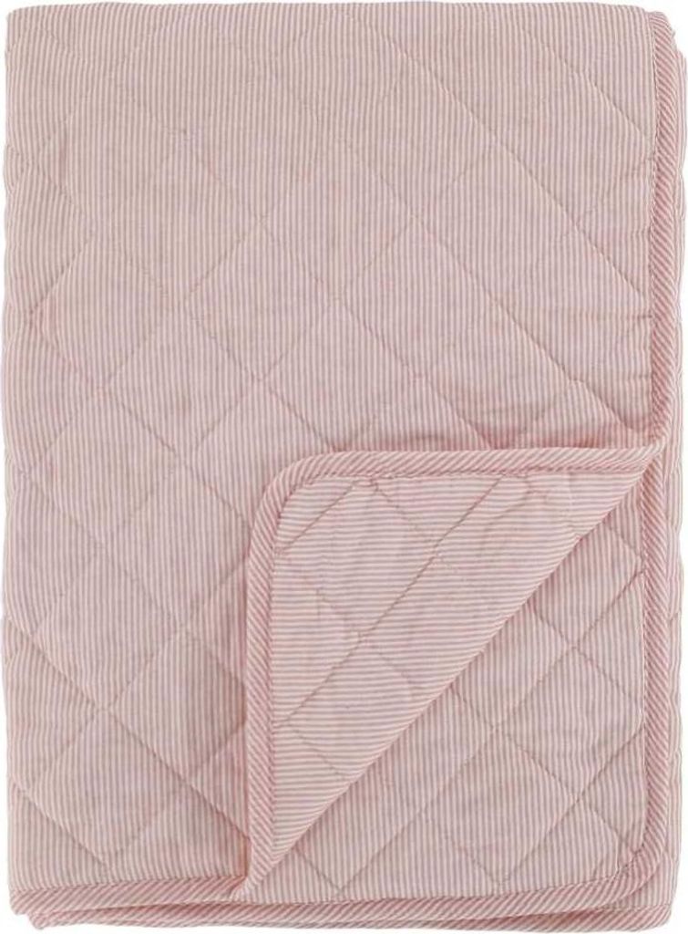 Chic Antique Quilt AIX Rosa Weiß STREIFEN 180x130 cm Baumwolle Tagesdecke