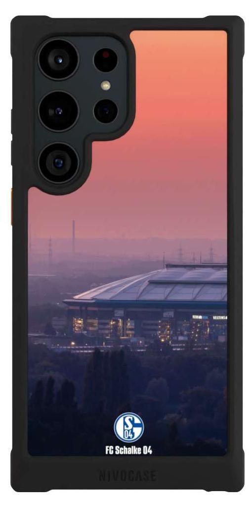 NIVOCASE Hülle für Samsung Galaxy S23 Ultra Stoßfeste Handyhülle NIVOmax Case Schwarz FC Schalke 04 Offizielles Lizenzprodukt Stadion