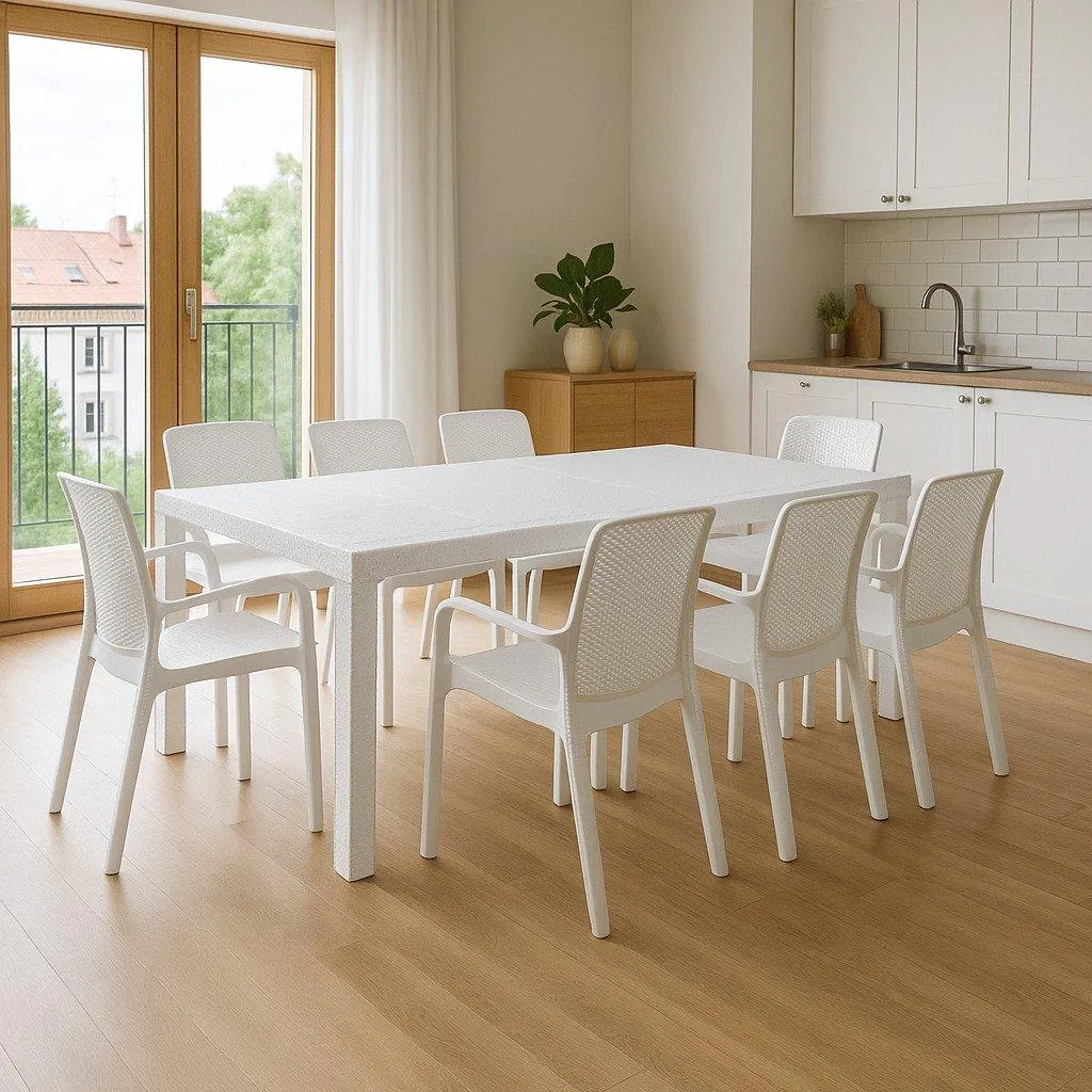 Grande table et chaises blanches 10 places design robuste