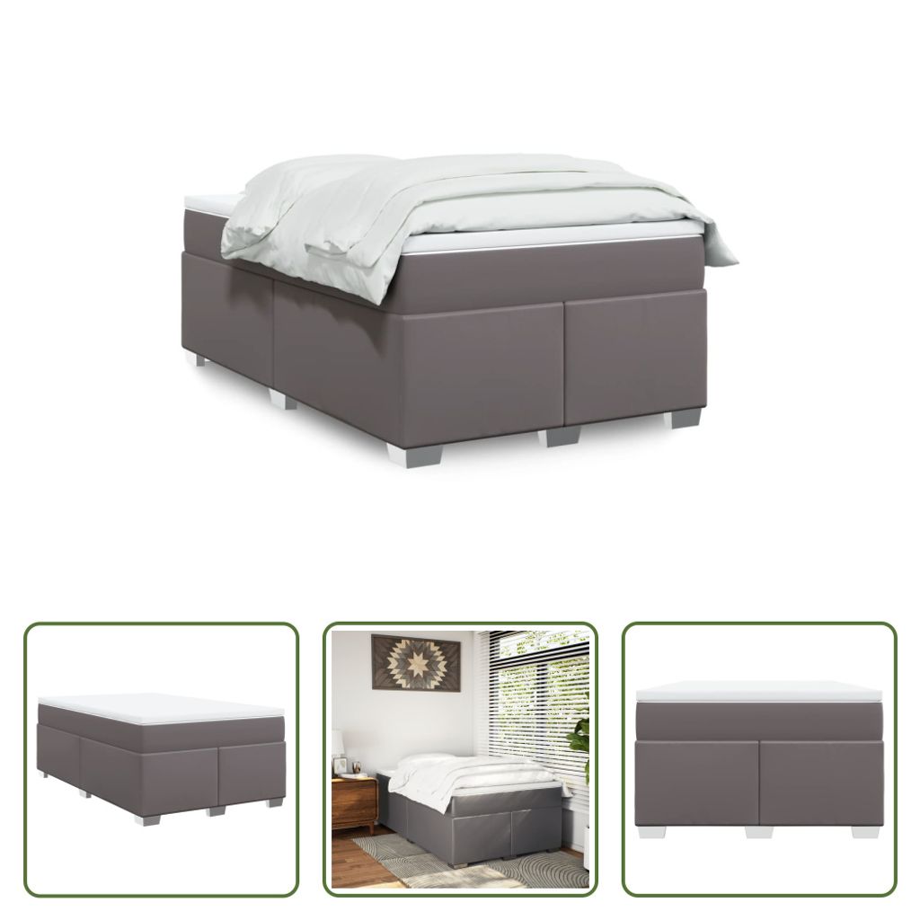 The Living Store Boxspringbett mit Matratze Grau 120x200 cm Kunstleder