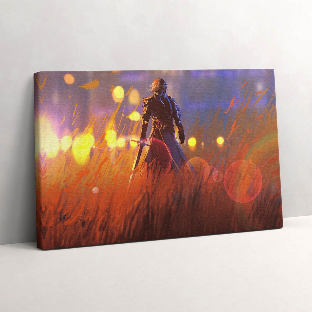 Ritter mit einem Schwert – Leinwandbild Wandbild – 30x20 cm – Leinwandbilder – Wandbilder – Schlafzimmer – Flur