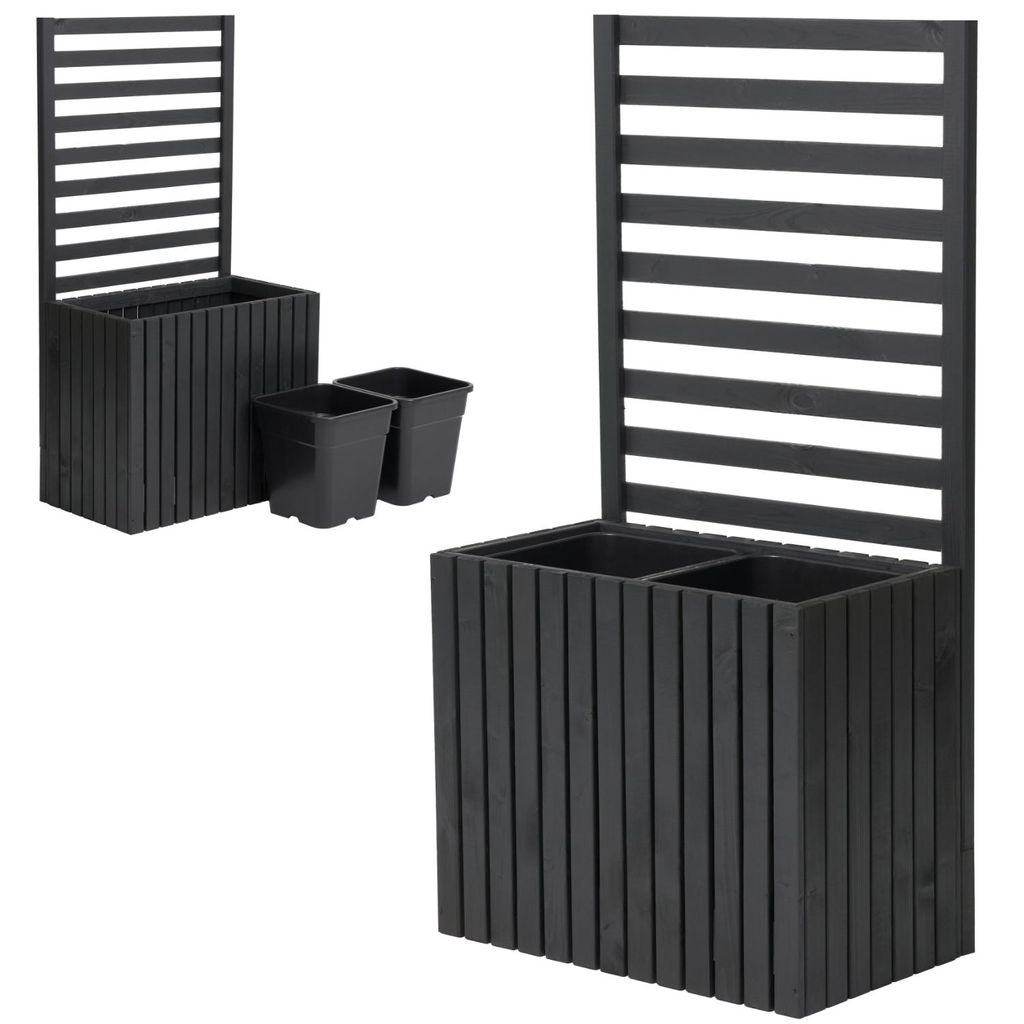Pflanzkübel mit Rankgitter Spalier mit Pflanzkasten Blumenkasten aus Holz Hochbeet mit 2x18L Pflanzeneinsatz (vertikal-anthrazit, 67x36x55 H132)