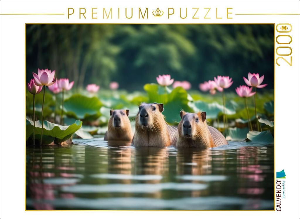 CALVENDO Puzzle Capybaras - Wasserschweine in ihrem Element | 2000 Teile Lege-Größe 90x67cm Foto-Puzzle für glückliche Stunden
