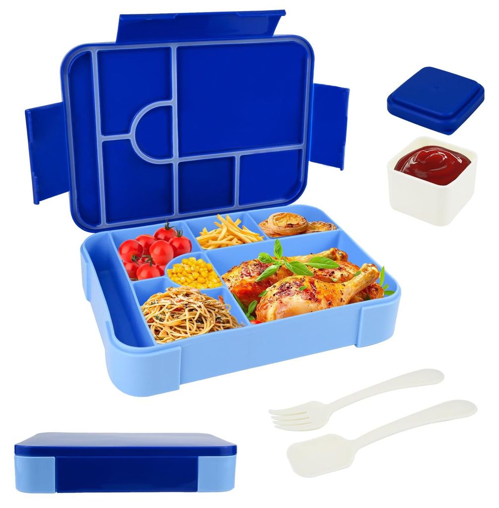 Lunchbox für Kinder mit Fächern, BPA-freie Bento-Box für Kinder (inkl. Löffel und Gabel), wiederverwendbare Lunchbox für Schule und Picknicks,...