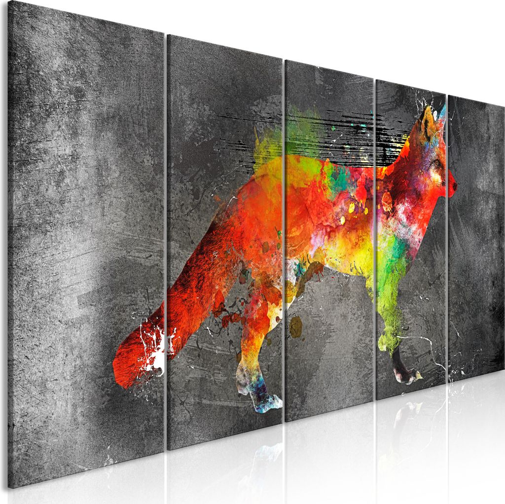 Modernes Wandbild g-A-0246-b-m (100x40 cm) - 5 Teilig Bilder Fotografie auf Vlies Leinwand Foto Bild Dekoration Wand Bilder Kunstdruck FUCHS TIER