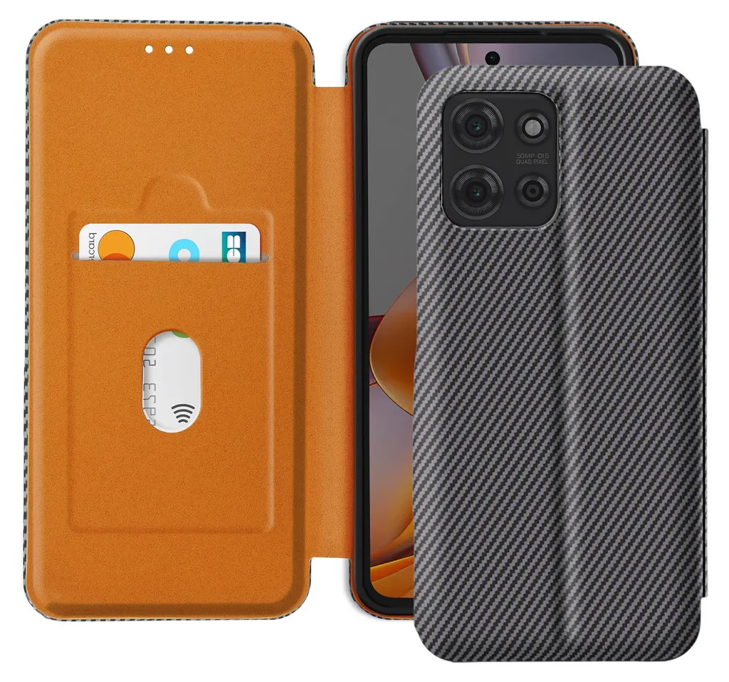 Custodia ICatchy A Portafoglio Per Motorola Moto G85 | Pelle PU Con Blocco RFID, Supporto E Slot Carte, Nero - 3