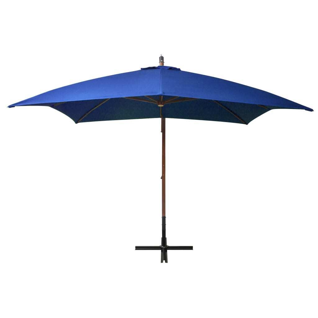 vidaXL Parapluie avec mât bleu azur 3x3 m bois de sapin Image du produit 