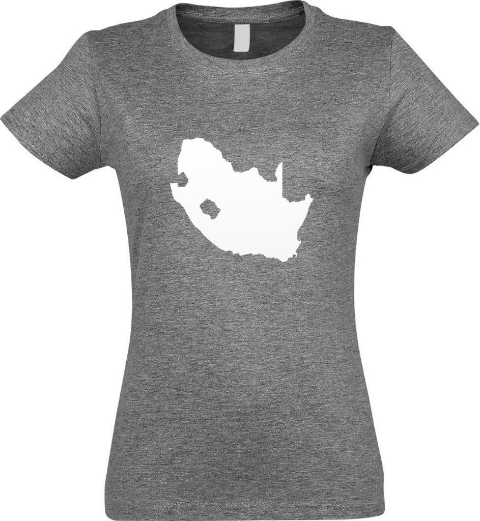 Kiwistar - T-Shirt tailliert - Damen - Graumeliert - Südafrika Umriss Kontur - mit Motiv Bedruckt - Funshirt Design - Sport - Freizeit - Damen - XXL