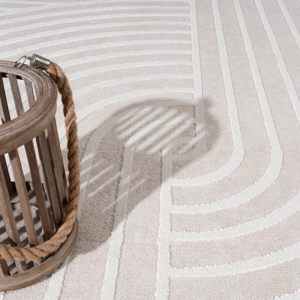 Tapis de salon bohème chic crème à effet 3D brillant 80x150 cm Soft - 3
