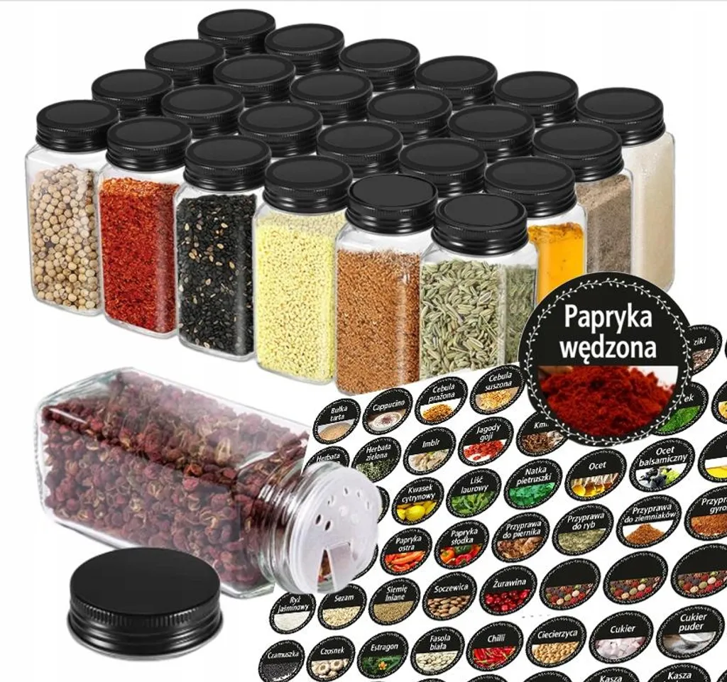 24 Barattoli Spezie Vetro con Etichette: Organizer Cucina Professionale