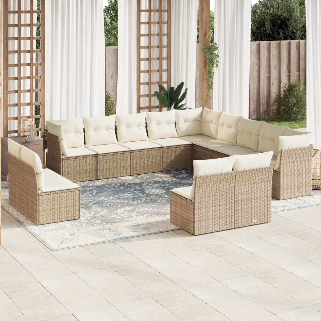 Maison Exclusive - 12-tlg. Garten-Sofagarnitur mit Kissen Beige Poly Rattan