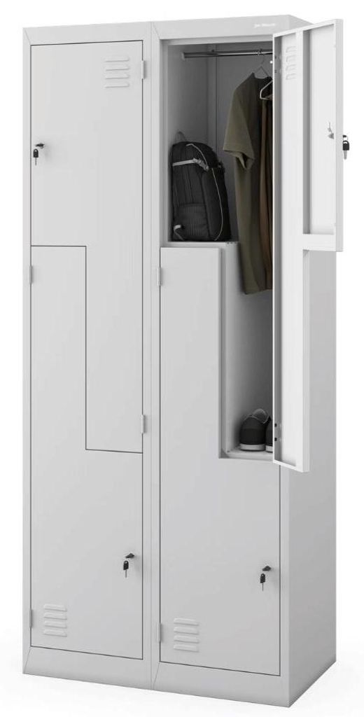 Umkleideschrank Spind JULIA 4 Abteile mit Lüftungsschlitze | Umkleidespind Metall Schließfachschrank Garderobenspind 185x80x45cm Stahl