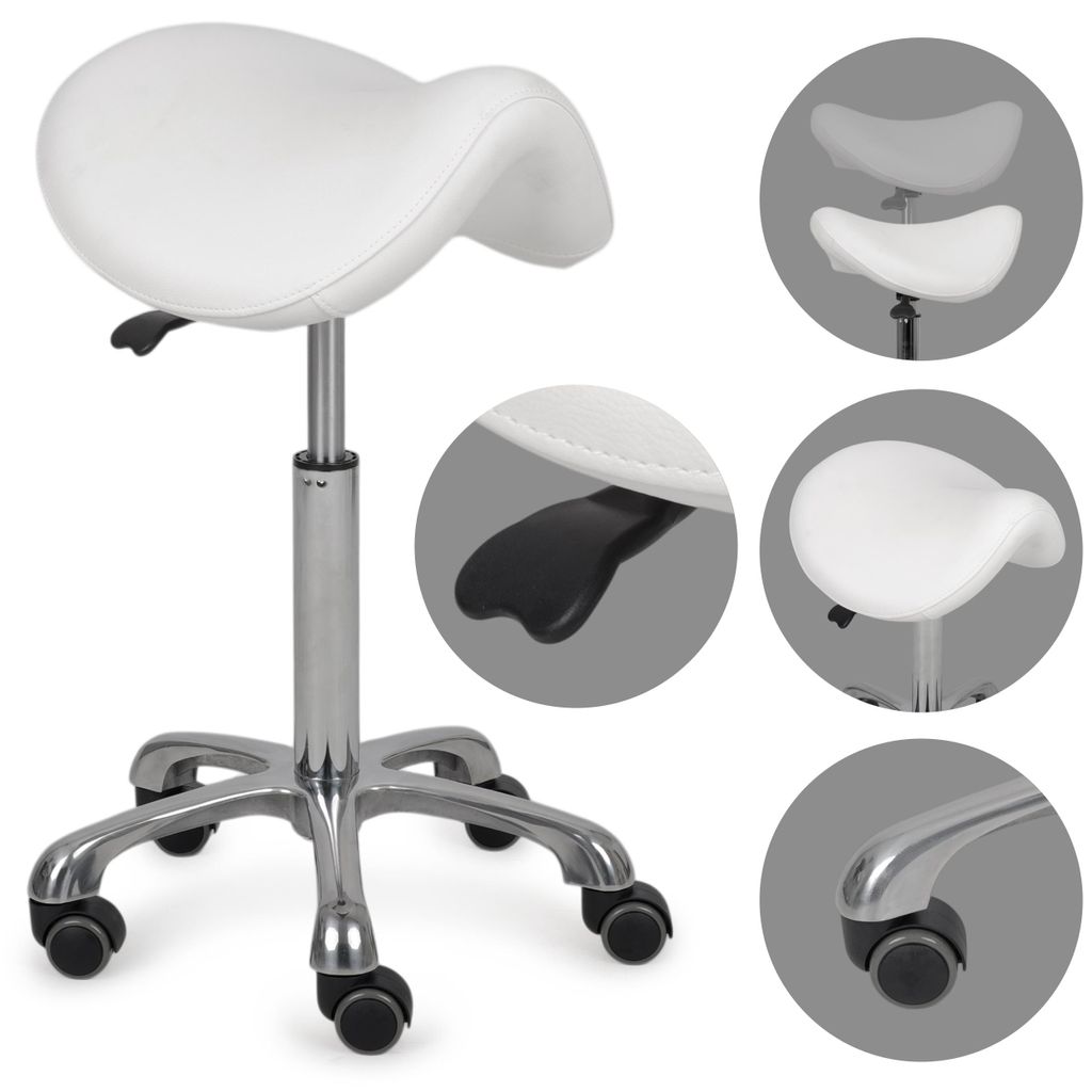 HABYS Ergonomischer Drehhocker Alma | Rollhocker Arbeitshocker Praxishocker höhenverstellbar | Chrom-Basis & Formschaum | Weiß