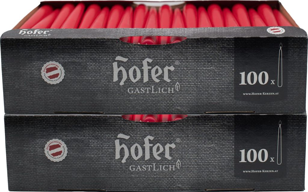 HOFER Spitzkerzen Mohnrot 200 Stück – Ø 2,3 x 25 cm – 7h Brenndauer – Tropffrei & Duftfrei