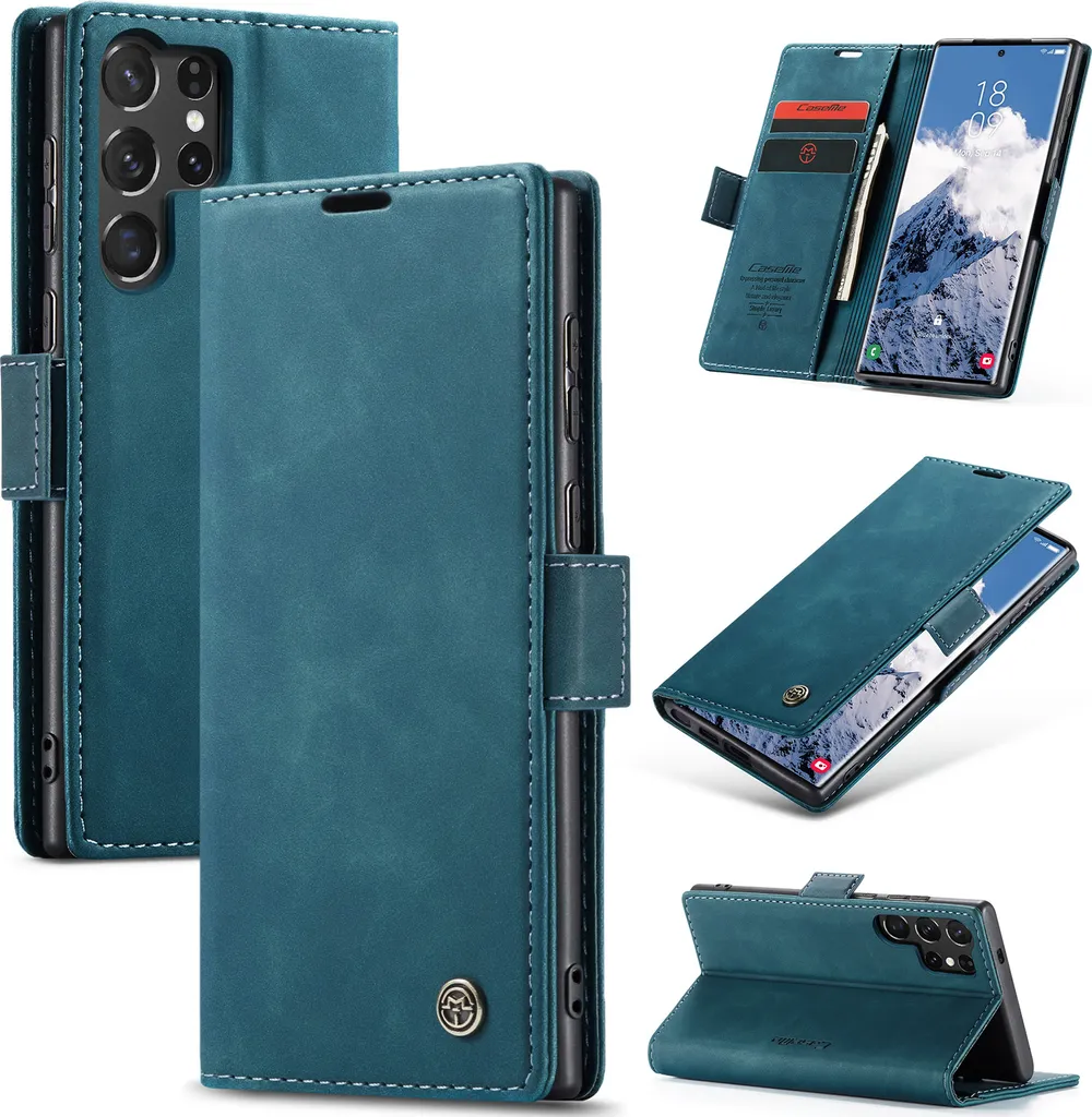 Custodia retrò Blu per Samsung Galaxy S25 Ultra in Finto Cuoio con Stand