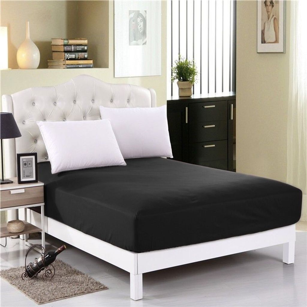 L'Essentiel Linge de Maison, Einzel-M-Spannbettlaken (DE), Düzboya - Black, 65 % BAUMWOLLE / 35 % POLYESTER, Schwarz, 100 x 200