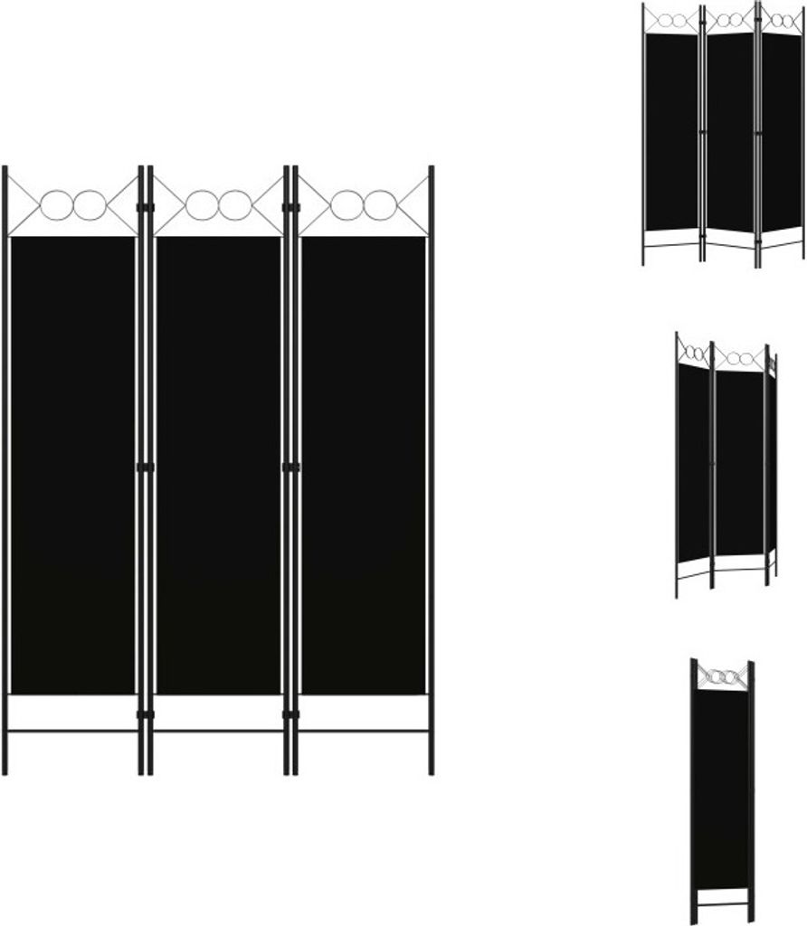 vidaXL 3-tlg. Raumteiler Schwarz 120 x 180 cm - Raumteiler