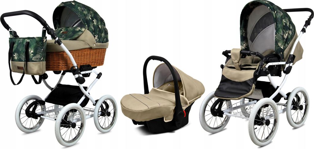 Babylux Classic White | 3in1 Kinderwagen Set | Fern Leaf | Kombikinderwagen | Kinderwagenset |