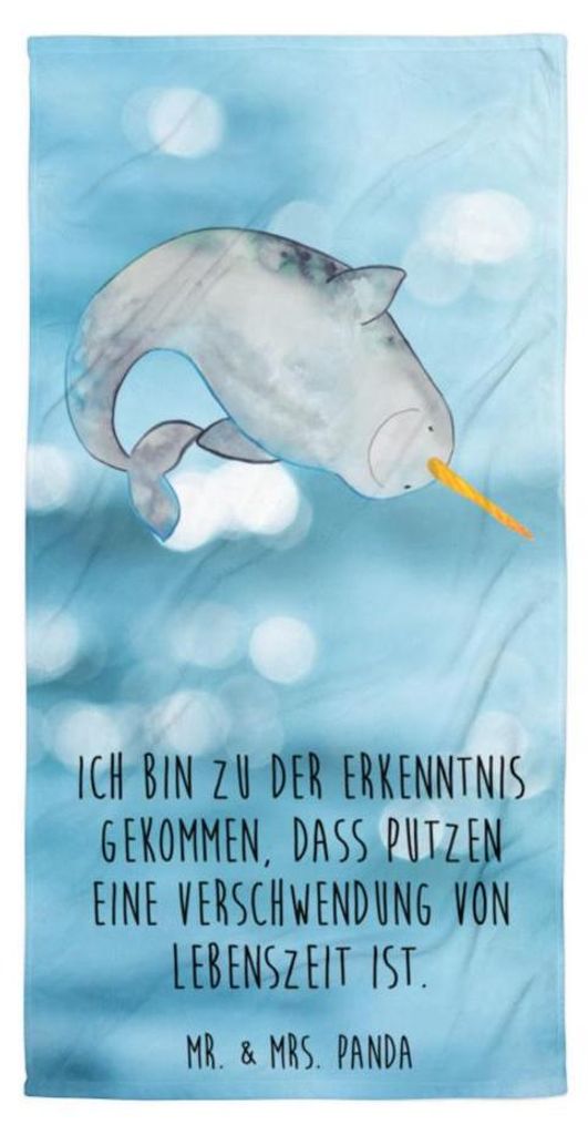 Mr. & Mrs. Panda Handtuch Narwal - Oceanblue - Geschenk, Reisehandtuch, Strandtuch, Duschtuch, Putzen, Großes Badehandtuch, Kinderzimmer, Hausfrau...