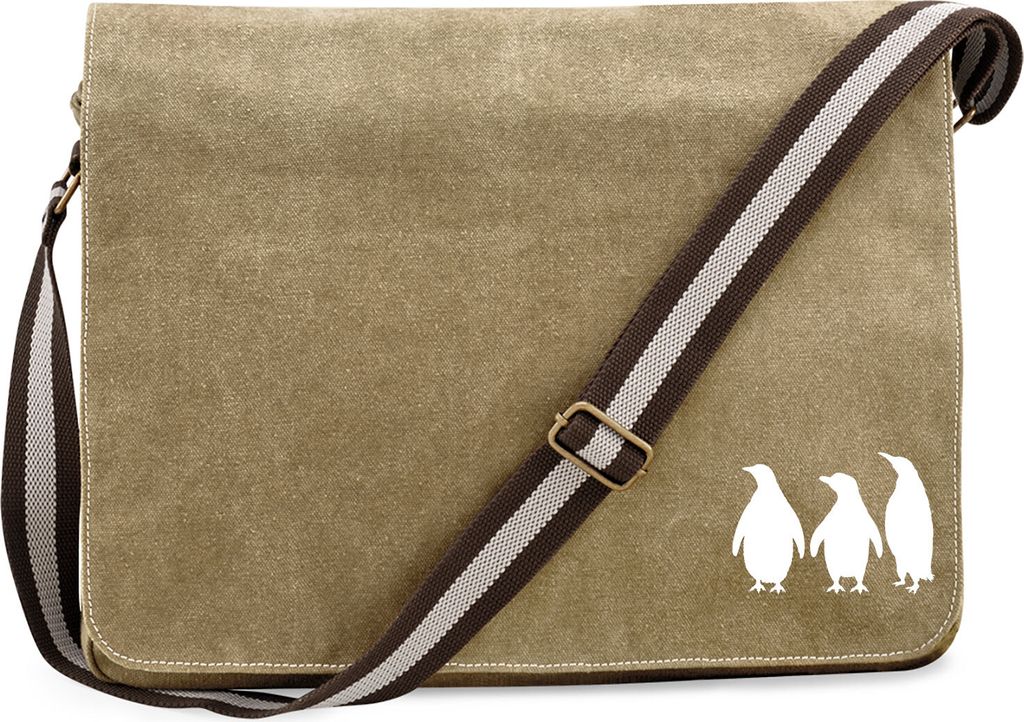 Huuraa Umhängetasche Pinguine Silhouette 14 Liter Sahara Canvas Laptoptasche Geschenkidee
