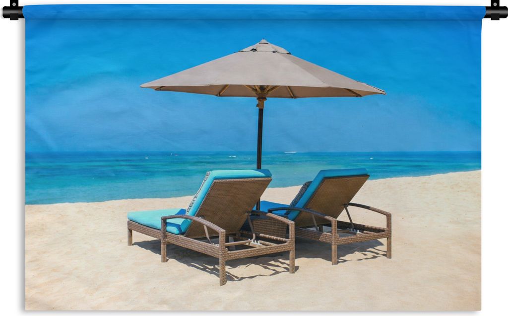 MuchoWow Wandteppich Wandbehang Strandkorb - Sonnenschirm - Sommer - Meer 150x100 cm Tapisserie Dekoration Wandtuch - Waschbar - Tapisserien - Wa...