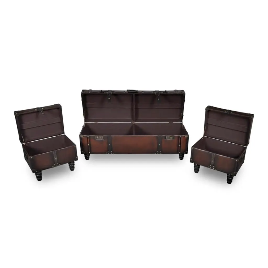 Solution de rangement gain de place : set 3 coffres-sièges marron chic - 4