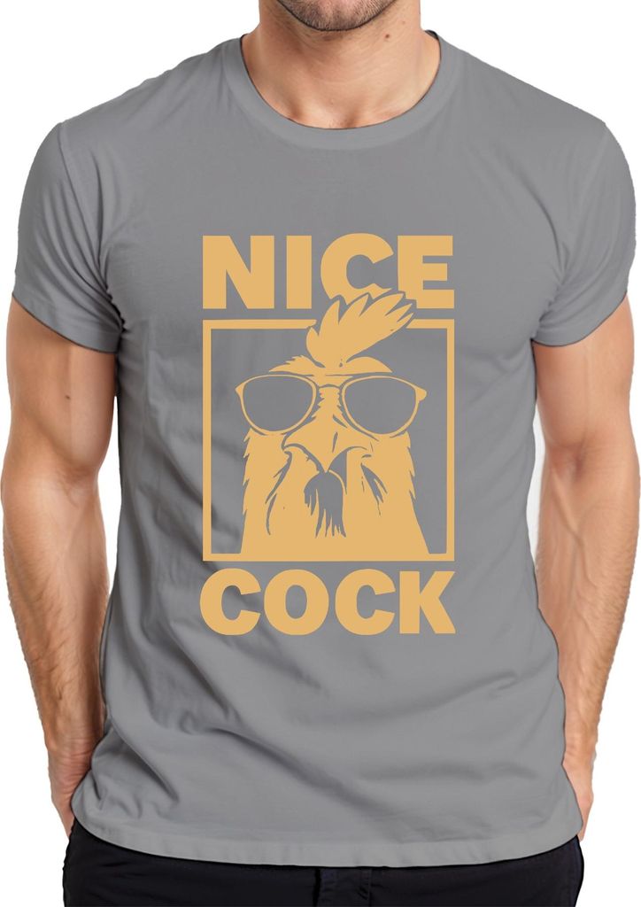 Nice Cock lustiger Hahn Sonnenbrille Bauernhof Geschenk Retro Herren T-Shirt, Grau, L