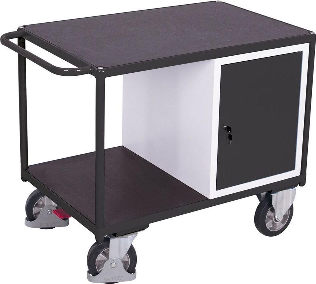 VARIOfit Schwerlast Werkstattwagen mit Schrank und 2 Ladeflächen 1060x700mm Anthrazitgrau RAL 7016