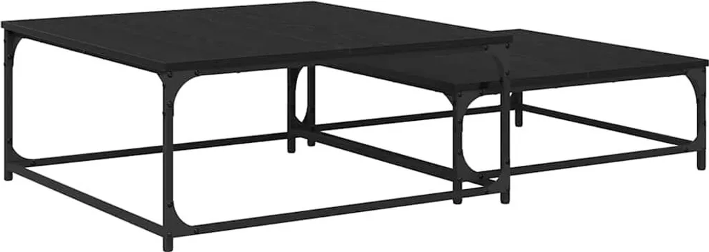 Set 2 Tavolini da Salotto Nero Effetto Rovere - Design Moderno Sovrapponibile