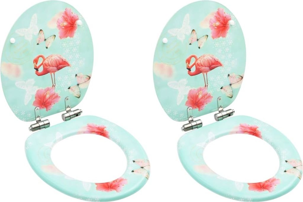 Toilettensitze Soft-Close-Deckel 2 Stk. MDF Flamingo-Design