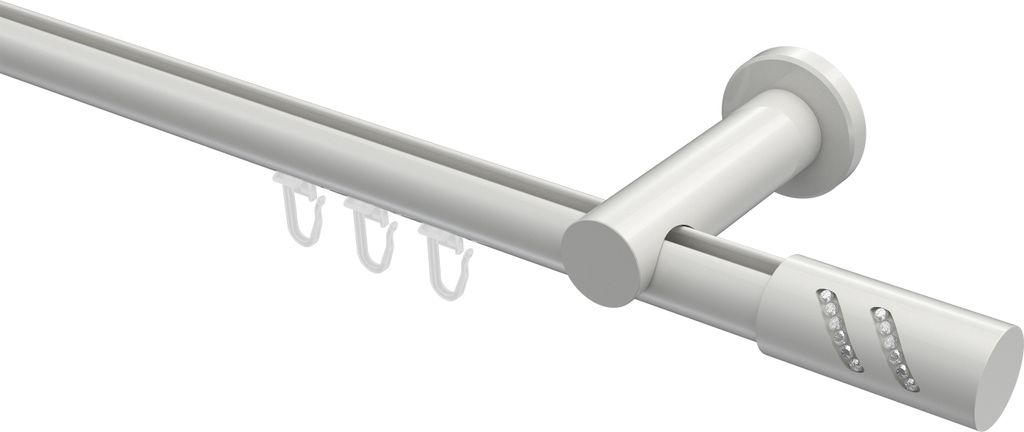 Interdeco Innenlaufstange / Gardinenstange mit Innenlauf Weiß, Typ Platon Zoena (Glitzerzylinder), 20 mm Ø 1-läufig, 220 cm