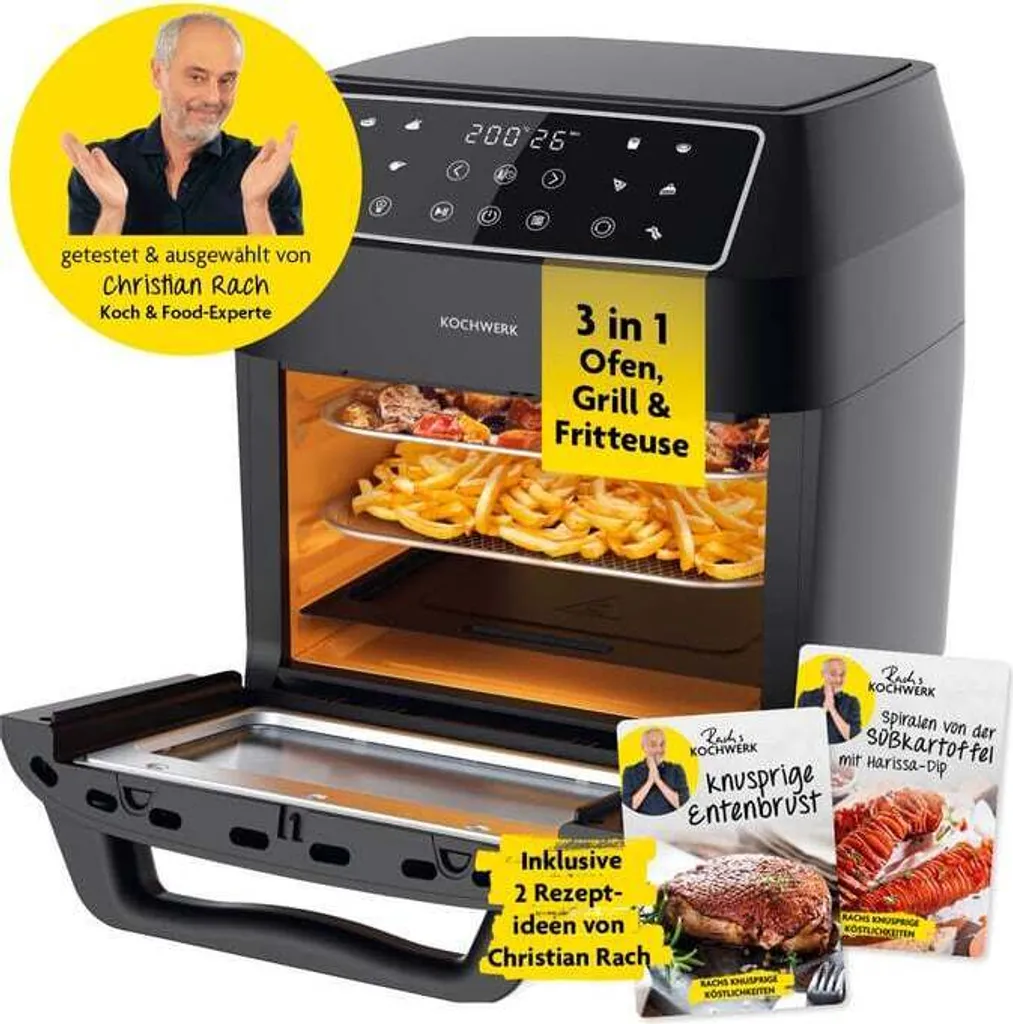 Four à air chaud 12l avec écran tactile LED 1700W noir cuisson rapide