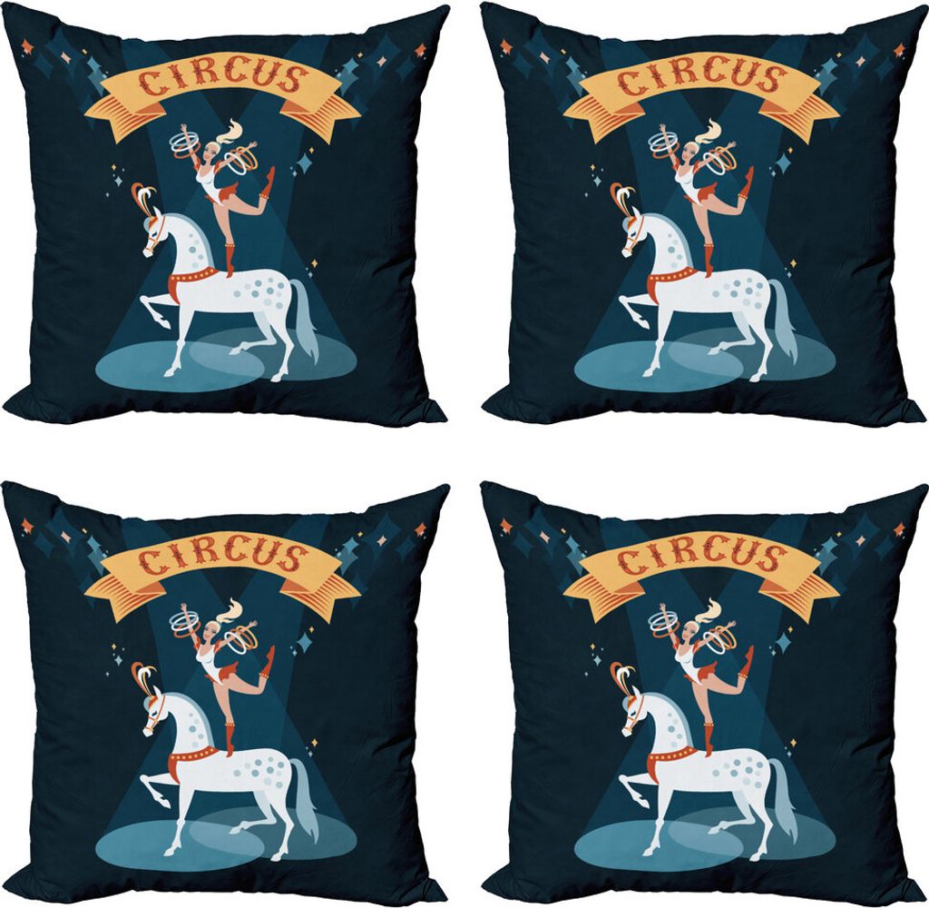 ABAKUHAUS Zirkus Kissenbezug Set (4 Stück), Mädchen tanzt auf einem Pferd, Moderner Doppelseitiger Digitaldruck, 40 cm x 40 cm, Mehrfarbig
