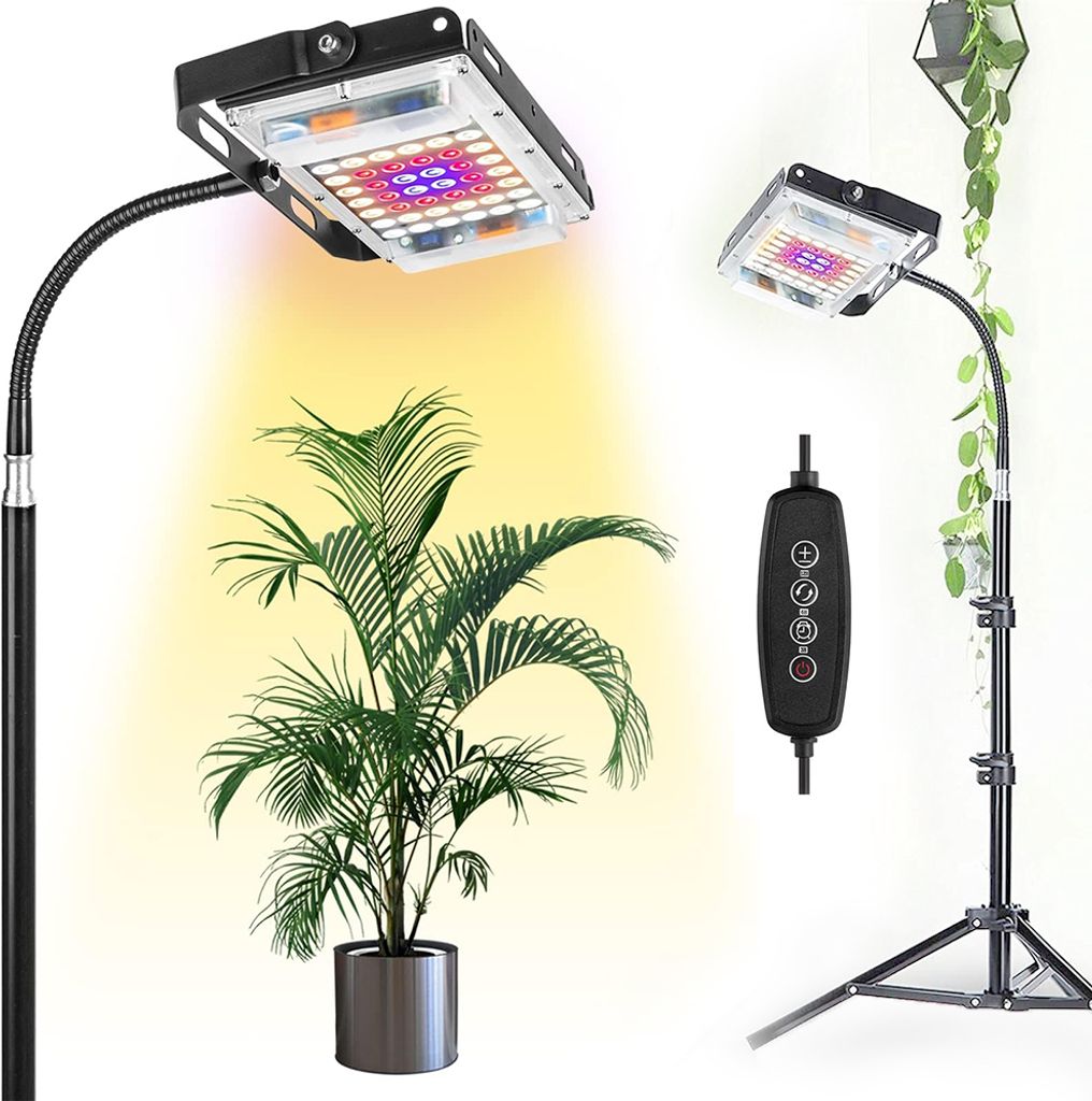 Pflanzenlampe Grow Lampe Blüte Led Vollspektrum, 800lm Superhell Pflanzenlampe Mit Ständer Growlampe Pflanzen Wachstumslampe (Timer, 6x Helligkeit)