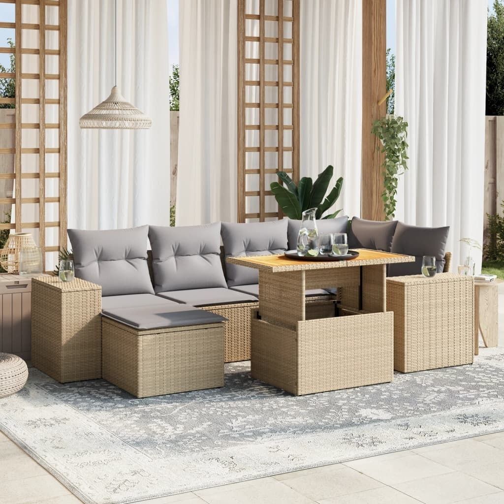 Maison Exclusive - 7-tlg. Garten-Sofagarnitur mit Kissen Beige Poly Rattan