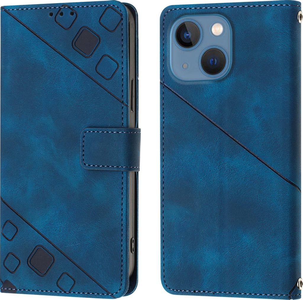 Hülle für iPhone 15 Plus Prägung Flip Leder Brieftasche Schutzhülle mit Ständer Blau