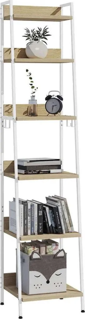 Étagère de Rangement Bibliothèque Colonne en Bois et Métal 41x36x187 cm