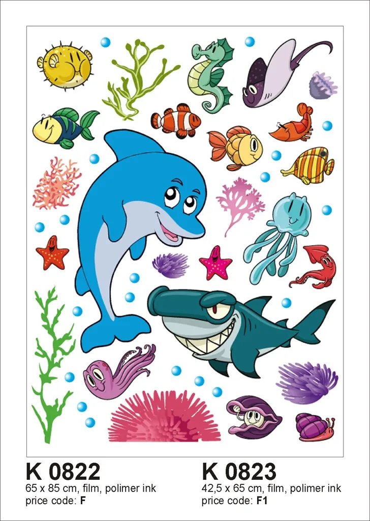 Décoration Murale Autocollante Monde Sous-Marin pour Enfant 85 x 65 cm
