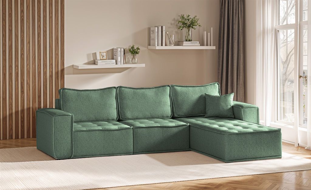 Ecksofa Modulsofa 3-teilig SANDE Stoff Raven Flaschengrün Ottomane Rechts