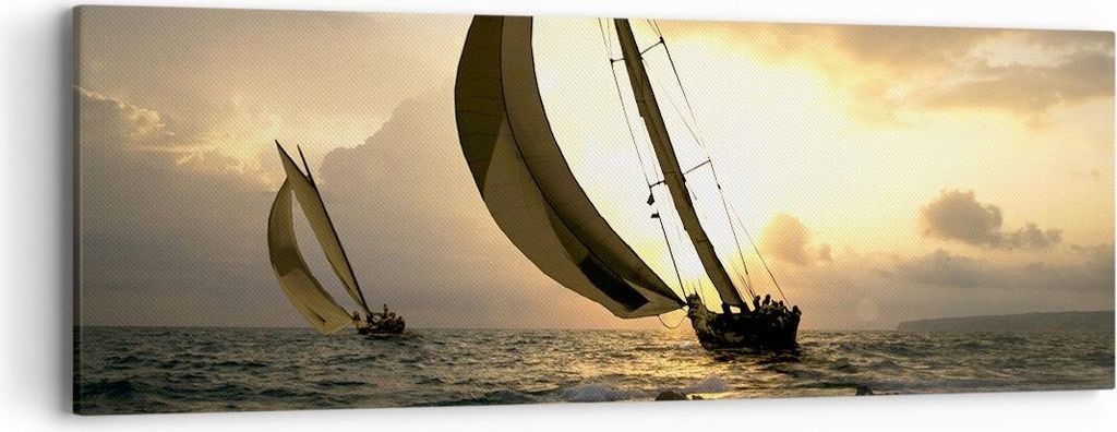 Bild auf Leinwand - Leinwandbild - Schiff Sonnenuntergang Sonne Landschaft - 90x30cm - Wand Bild - Wanddeko - Leinwanddruck - Bilder - Kunstdruck -...