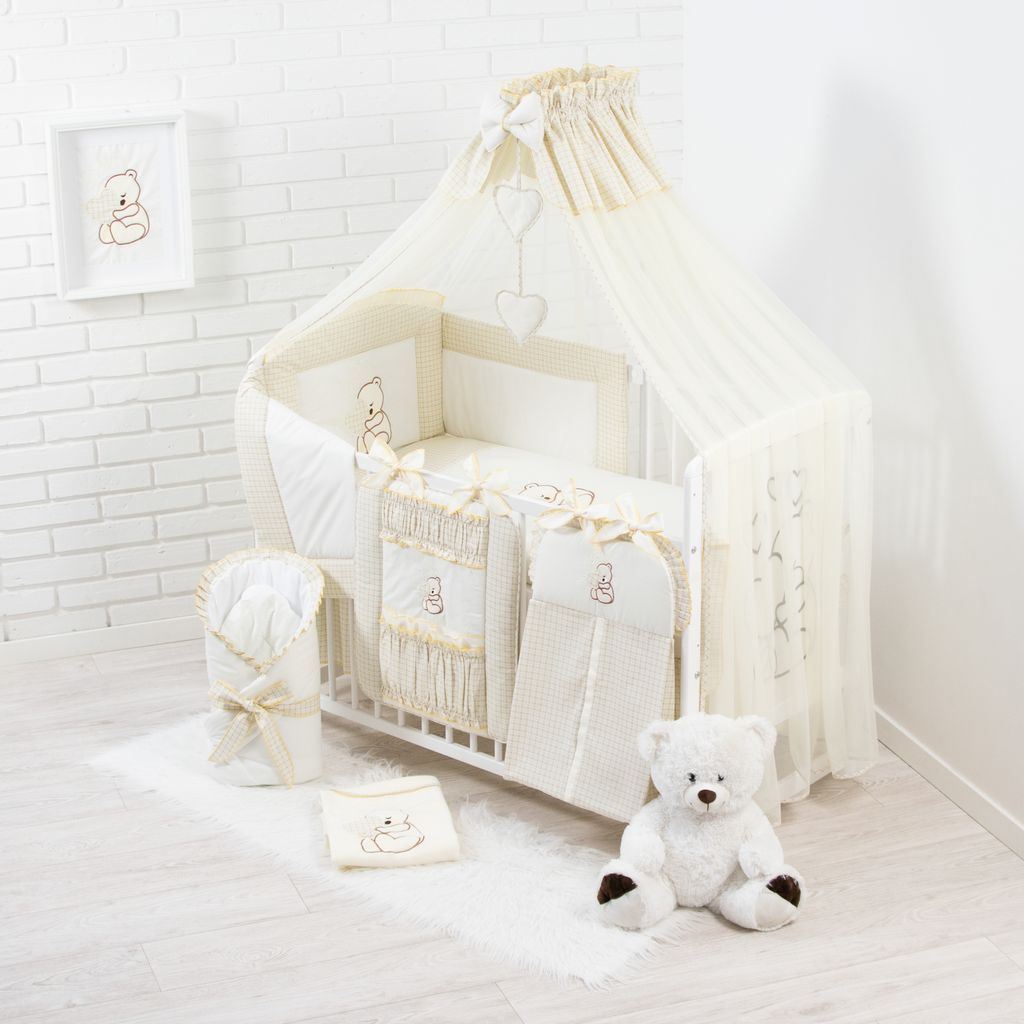 Babybett Kinderbett Bär mit Schleife 120x60 Matratze Holz Weiß Neu 