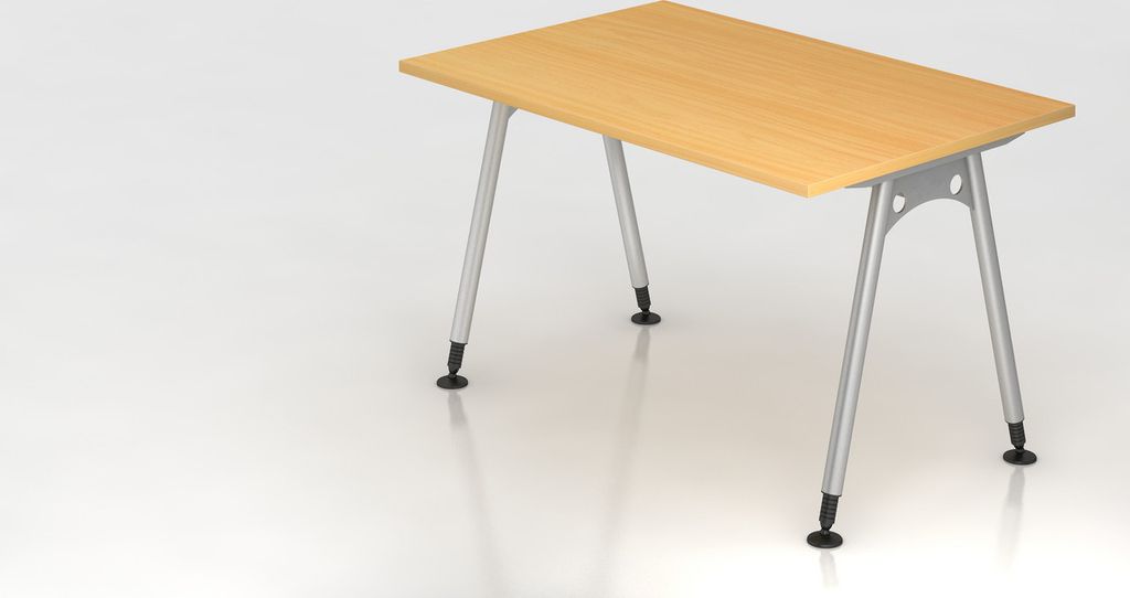 Schreibtisch Keijo | Buche | BxT 120x80cm | Höhe 68-76cm | stufenlos höhenverstellbar | A-förmiges Rundrohrgestell Silber | Rechteckform