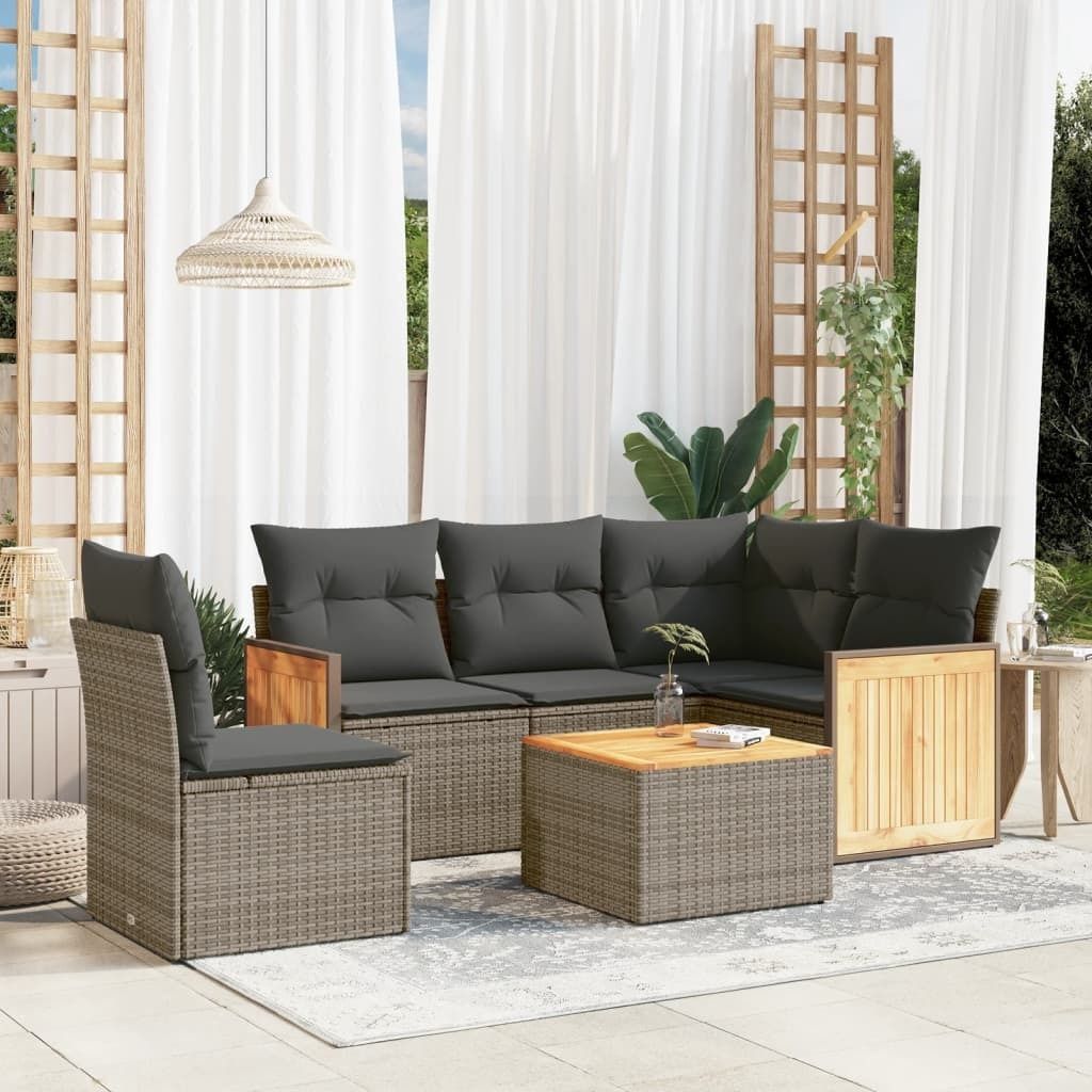 Maison Exclusive - 6-tlg. Garten-Sofagarnitur mit Kissen Grau Poly Rattan