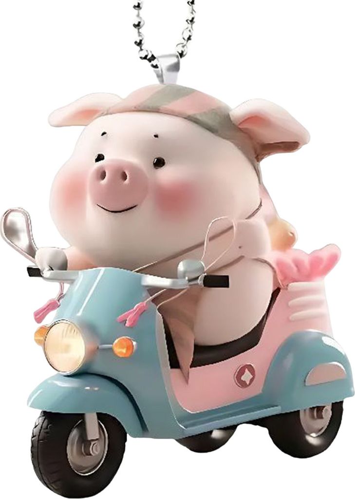 Acryl-Cartoon-Schwein-Hängedekoration mit Perlenkette, Auto-Rückspiegel, Schwein-Ornament, Schlüsselanhänger, Rucksack, Tieranhänger, Geburtst...