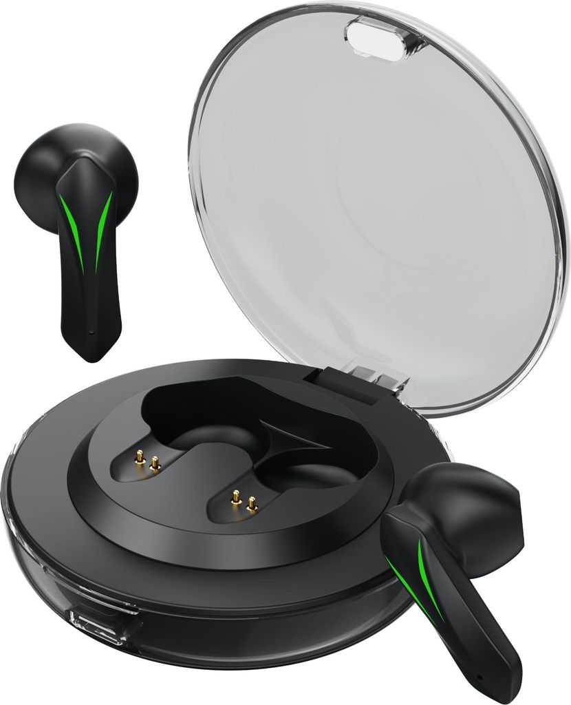 INF Kabellose Bluetooth Kopfhörer: PC+ABS, 6.3x6.3x2.7cm, Gaming, 2-teilig Schwarz