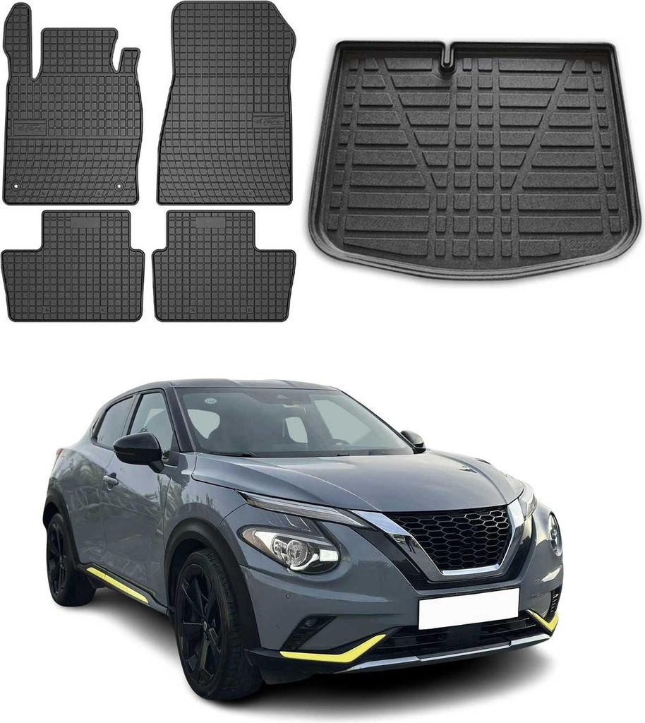 Fußmatten & Kofferraumwanne Set für Nissan Juke 2019-2025 Gummi TPE Schwarz 5x