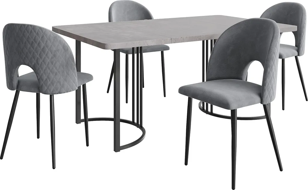 Fortuna Lai Ensemble Table 140x80 cm et 4 Chaises Velours Gris Moderne - 3