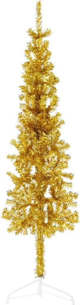 The Living Store Künstlicher Halb-Weihnachtsbaum mit Ständer Schlank Gold 150 cm