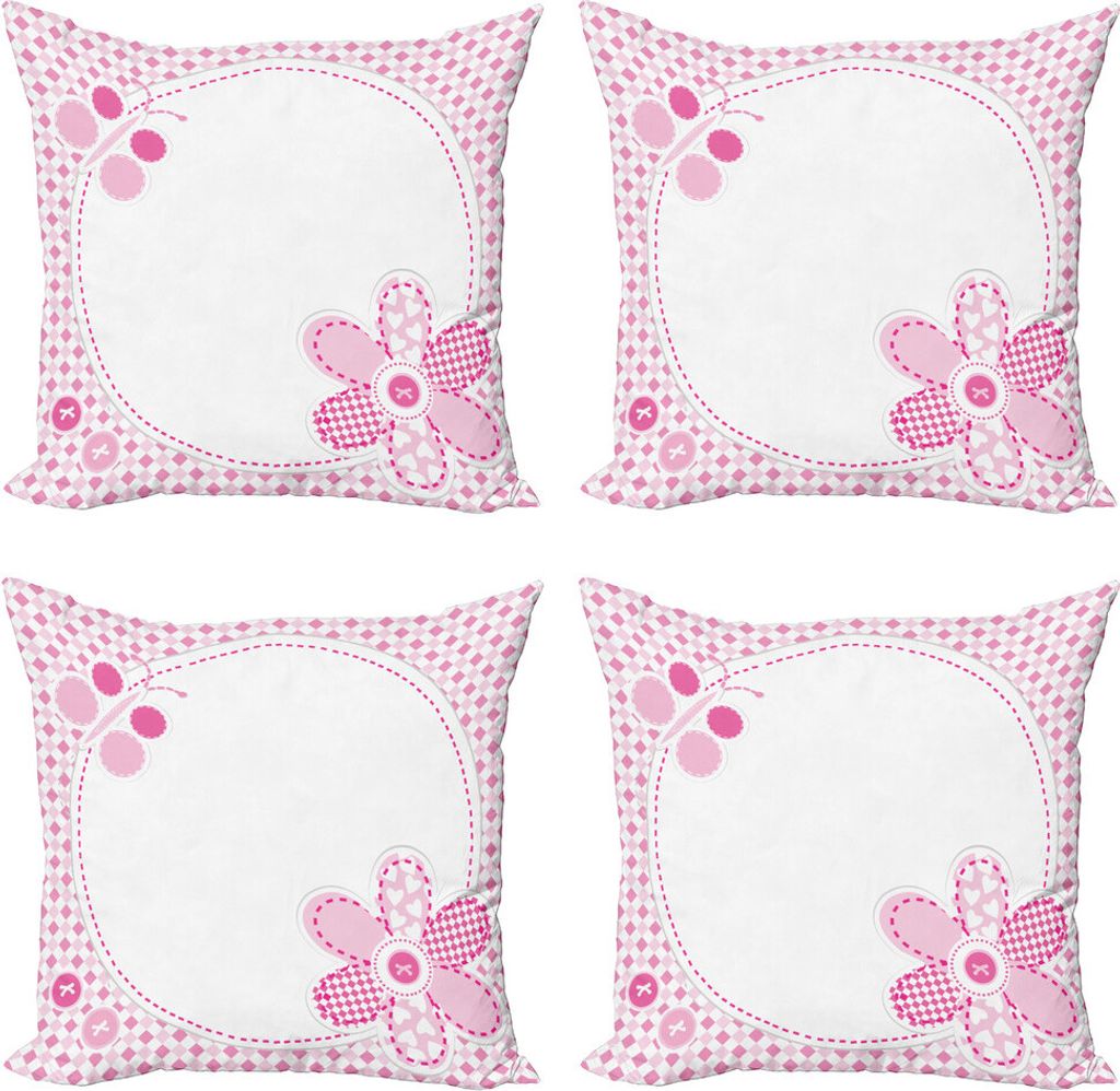 ABAKUHAUS Mädchen Kissenbezug Set (4 Stück), Girly mit Blumen-Schatz, Moderner Doppelseitiger Digitaldruck, 45 cm x 45 cm, Pink Baby-Rosa